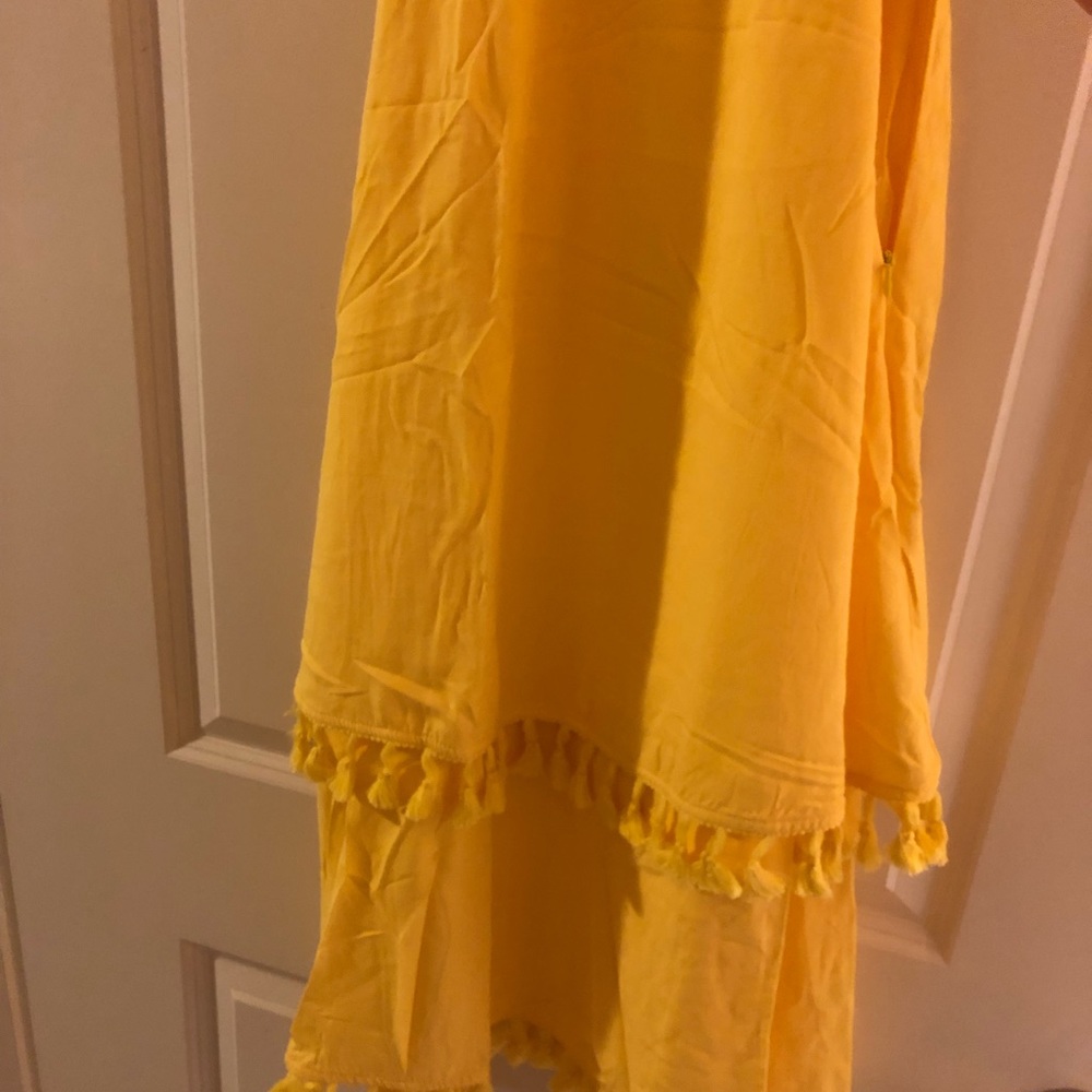 Yellow Lulu’s Off The Shoulder Pom Pom Dress